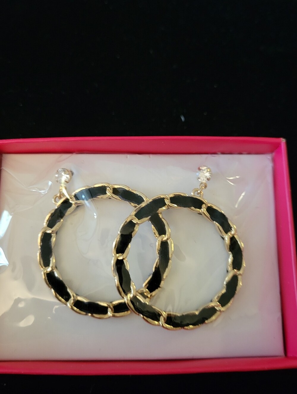 Avon Gold-Tone Hoop Earrings with Black Accents